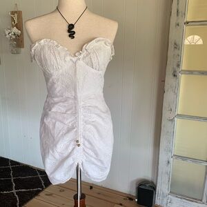 Sabo Skirt cotton eyelet strapless dress with golden ball cords